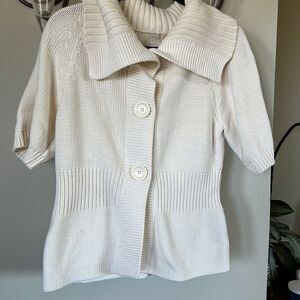 Michael Kors size medium white short sleeve large collar jumbo buttons sweater